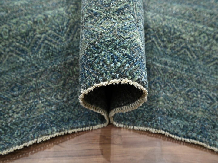 9'0" x 12'0" New Hand Knotted Blue Wool Rectangle Oriental Rug - MOA10276577