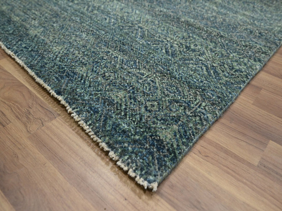 9'0" x 12'0" New Hand Knotted Blue Wool Rectangle Oriental Rug - MOA10276577
