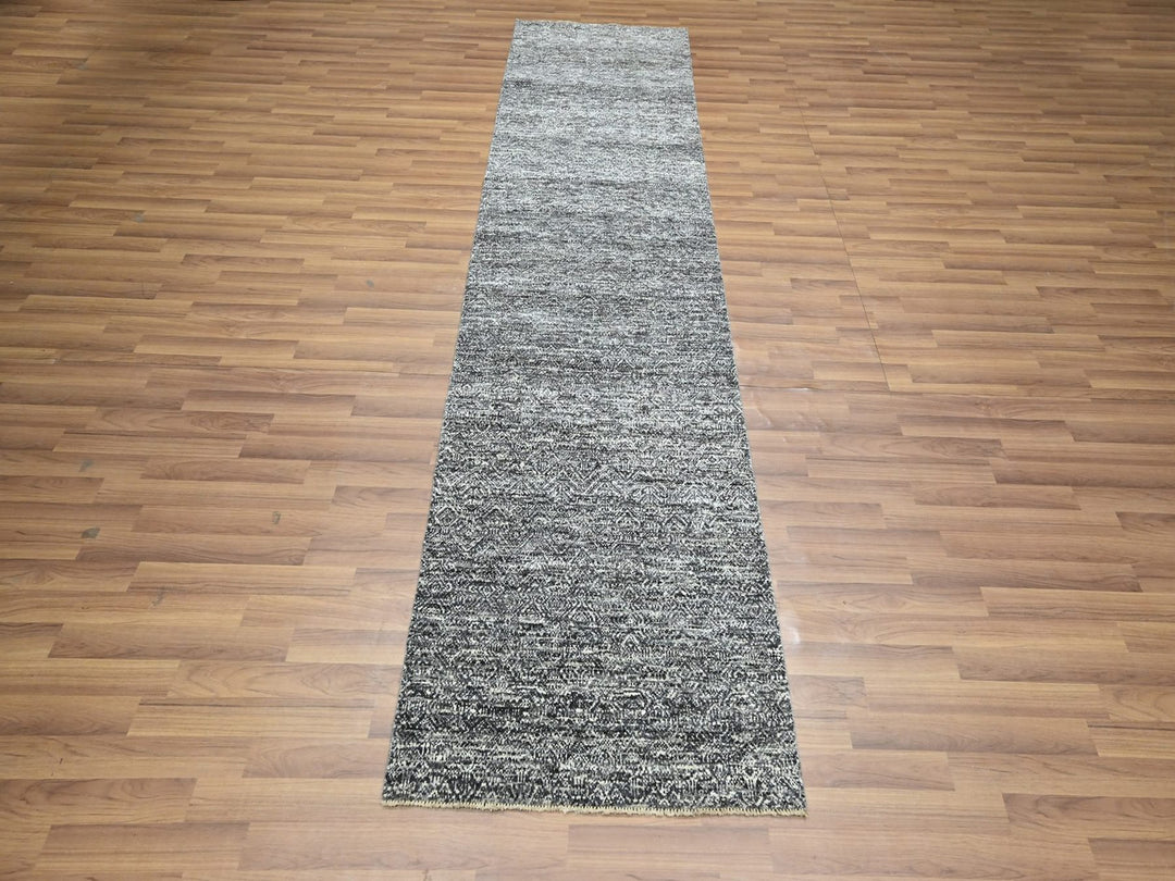2'7" x 9'10" New Hand Knotted Grey Wool Runner Oriental Rug - MOA10276579