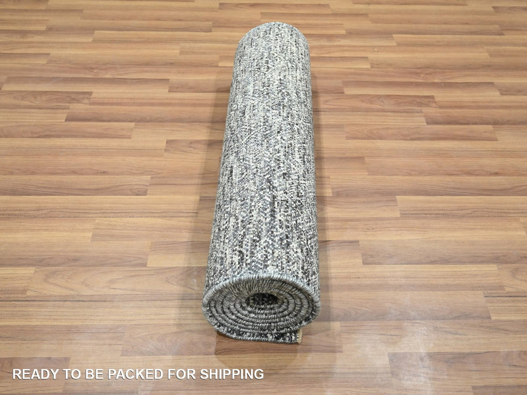 2'7" x 9'10" New Hand Knotted Grey Wool Runner Oriental Rug - MOA10276579