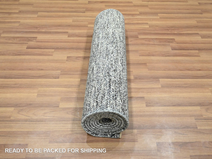 2'7" x 9'10" New Hand Knotted Grey Wool Runner Oriental Rug - MOA10276579