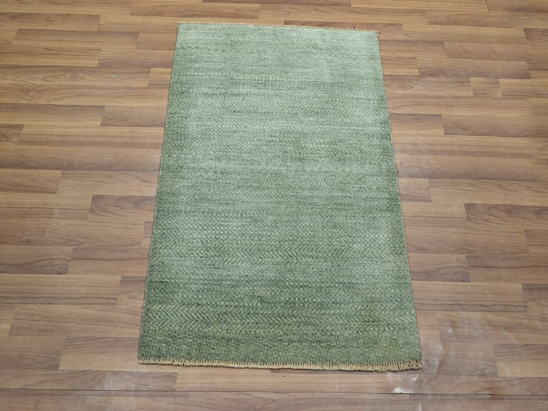 2'0" x 3'0" New Hand Knotted Green Wool Rectangle Oriental Rug - MOA10276600