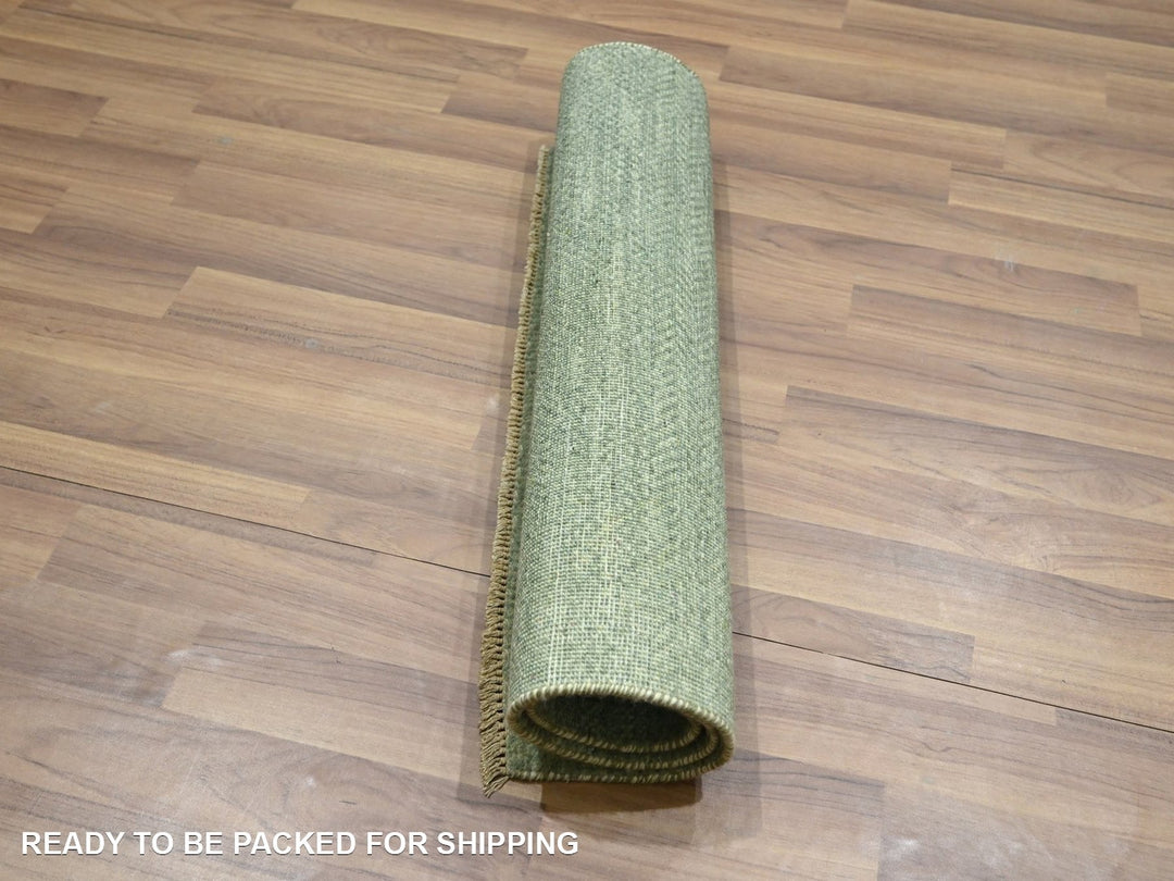 2'0" x 3'0" New Hand Knotted Green Wool Rectangle Oriental Rug - MOA10276600