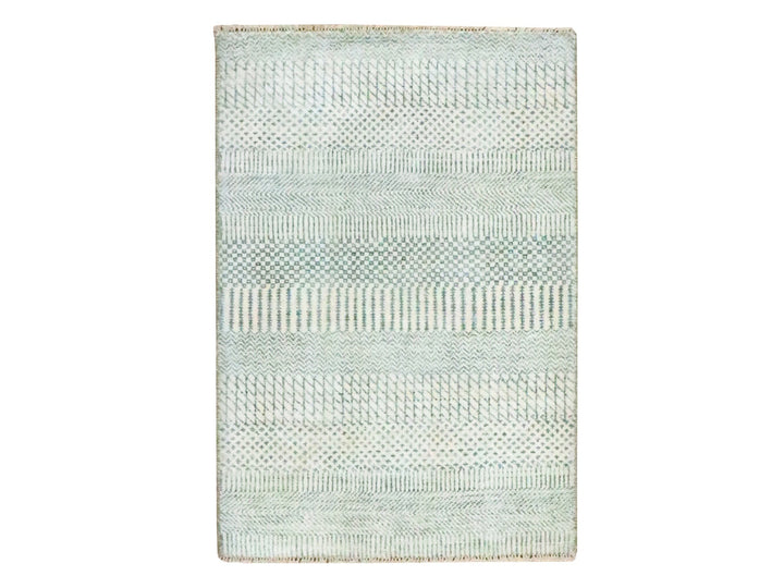 2'0" x 3'0" New Hand Knotted Grey Wool & Silk Rectangle Oriental Rug - MOA10276618