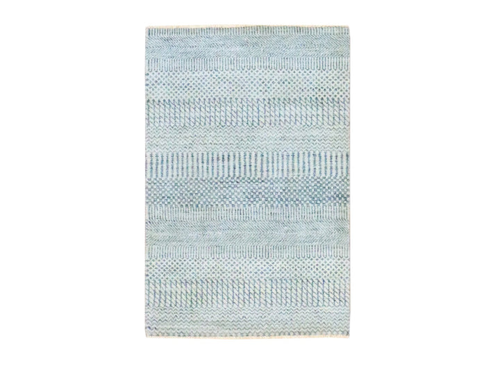 2'0" x 3'0" New Hand Knotted Blue Wool Rectangle Oriental Rug - MOA10276624