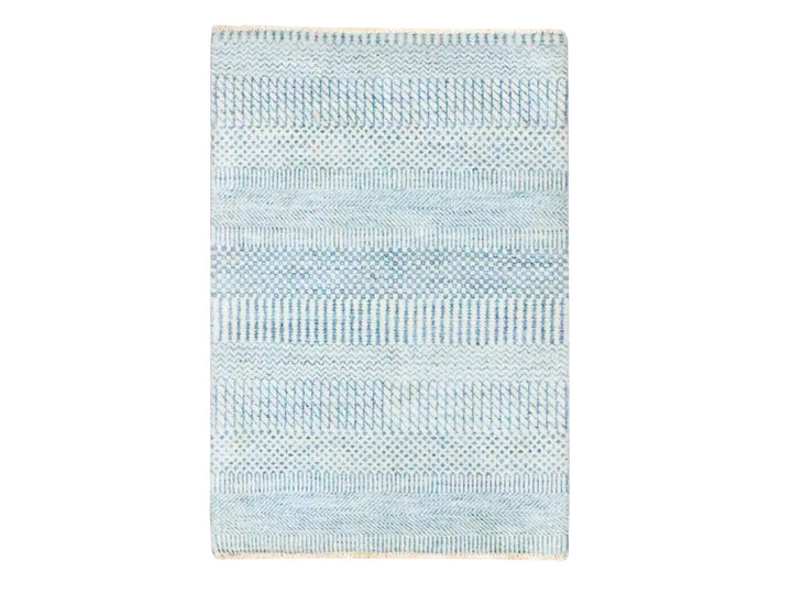 2'0" x 3'0" New Hand Knotted Blue Wool Rectangle Oriental Rug - MOA10276625