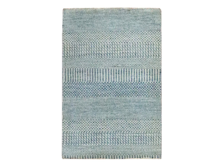 2'0" x 3'0" New Hand Knotted Blue Wool Rectangle Oriental Rug - MOA10276626
