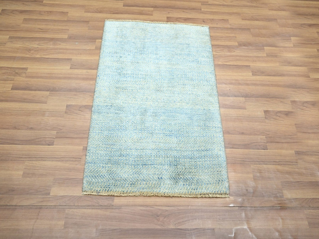 2'0" x 3'0" New Hand Knotted Blue Wool Rectangle Oriental Rug - MOA10276670