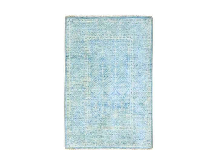 2'0" x 3'0" New Hand Knotted Blue Wool & Silk Rectangle Oriental Rug - MOA10276673
