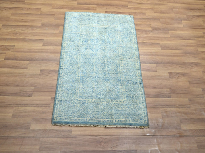 2'0" x 3'0" New Hand Knotted Blue Wool & Silk Rectangle Oriental Rug - MOA10276673