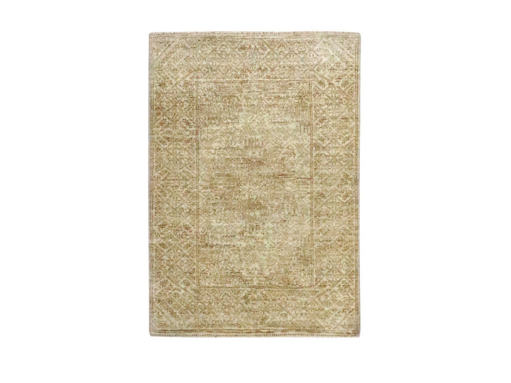 2'0" x 3'0" New Hand Knotted Beige Wool & Silk Rectangle Oriental Rug - MOA10276676
