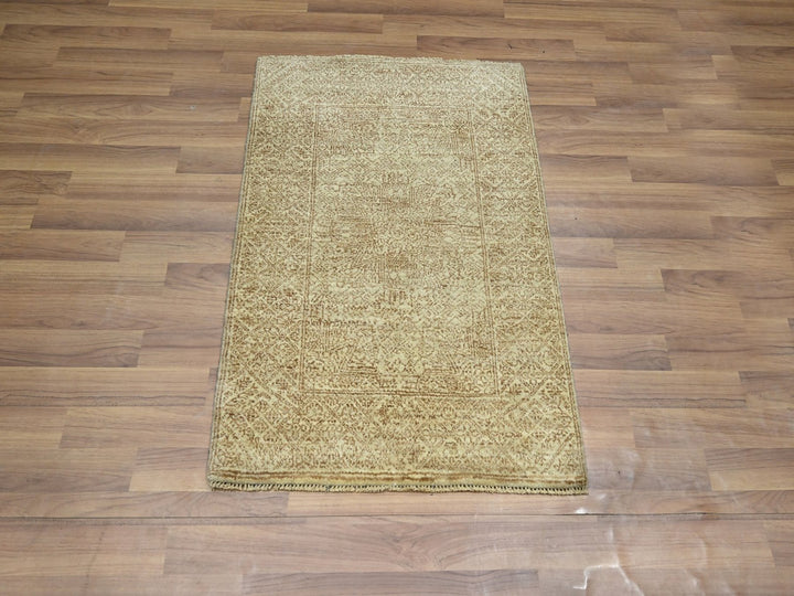 2'0" x 3'0" New Hand Knotted Beige Wool & Silk Rectangle Oriental Rug - MOA10276676