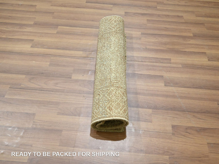 2'0" x 3'0" New Hand Knotted Beige Wool & Silk Rectangle Oriental Rug - MOA10276676