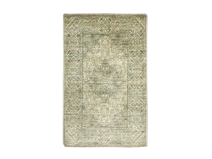 2'0" x 3'0" New Hand Knotted Beige Wool & Silk Rectangle Oriental Rug - MOA10276678