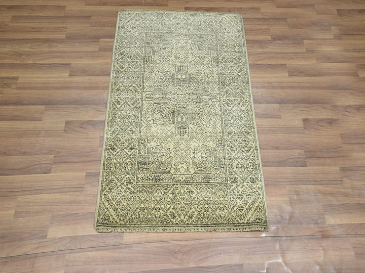 2'0" x 3'0" New Hand Knotted Beige Wool & Silk Rectangle Oriental Rug - MOA10276678
