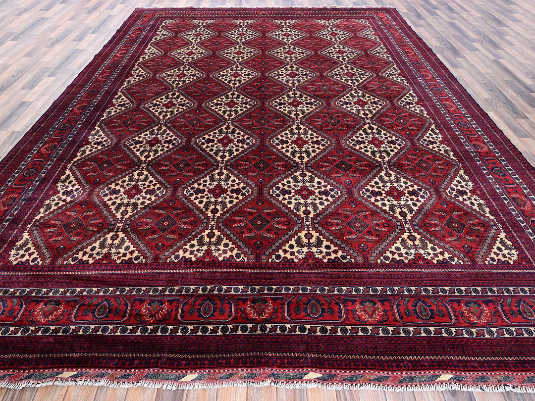 9'10" x 13'0" New Hand Knotted Red Wool Rectangle Oriental Rug - MOA102766