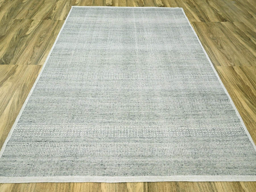 8'1" x 10'2" New Hand Knotted Grey Wool Rectangle Oriental Rug - MOA10276715