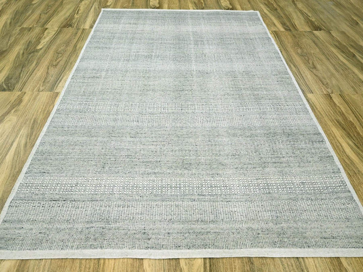 8'1" x 10'2" New Hand Knotted Grey Wool Rectangle Oriental Rug - MOA10276715