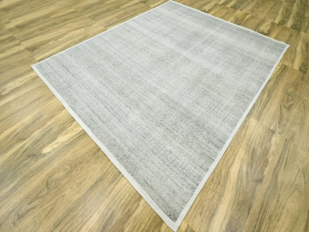 8'1" x 10'2" New Hand Knotted Grey Wool Rectangle Oriental Rug - MOA10276715