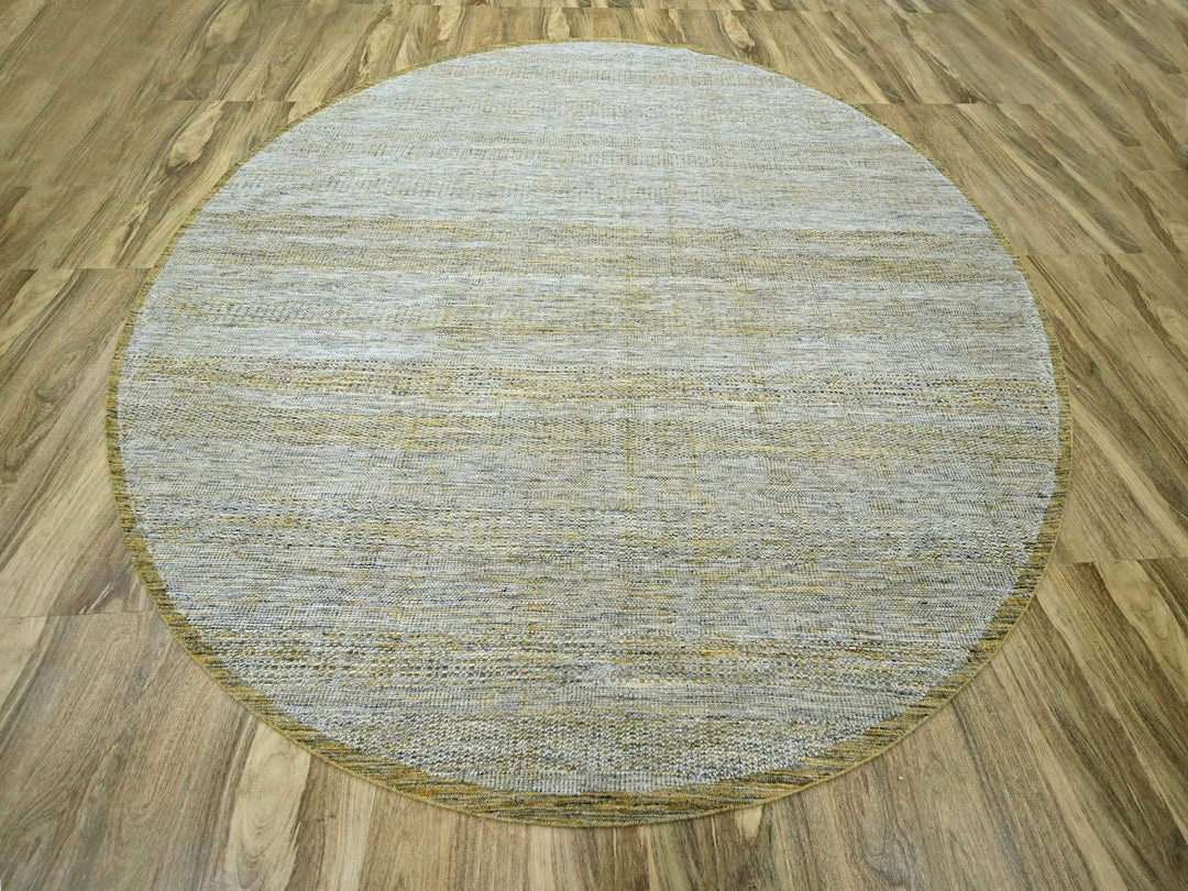 11'10" x 11'10" New Hand Knotted Yellow Wool Round Oriental Rug - MOA10276728