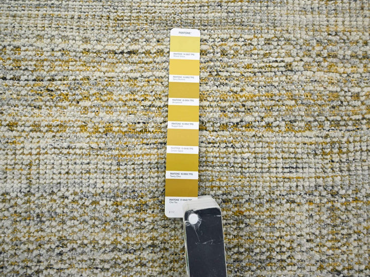11'10" x 11'10" New Hand Knotted Yellow Wool Round Oriental Rug - MOA10276728