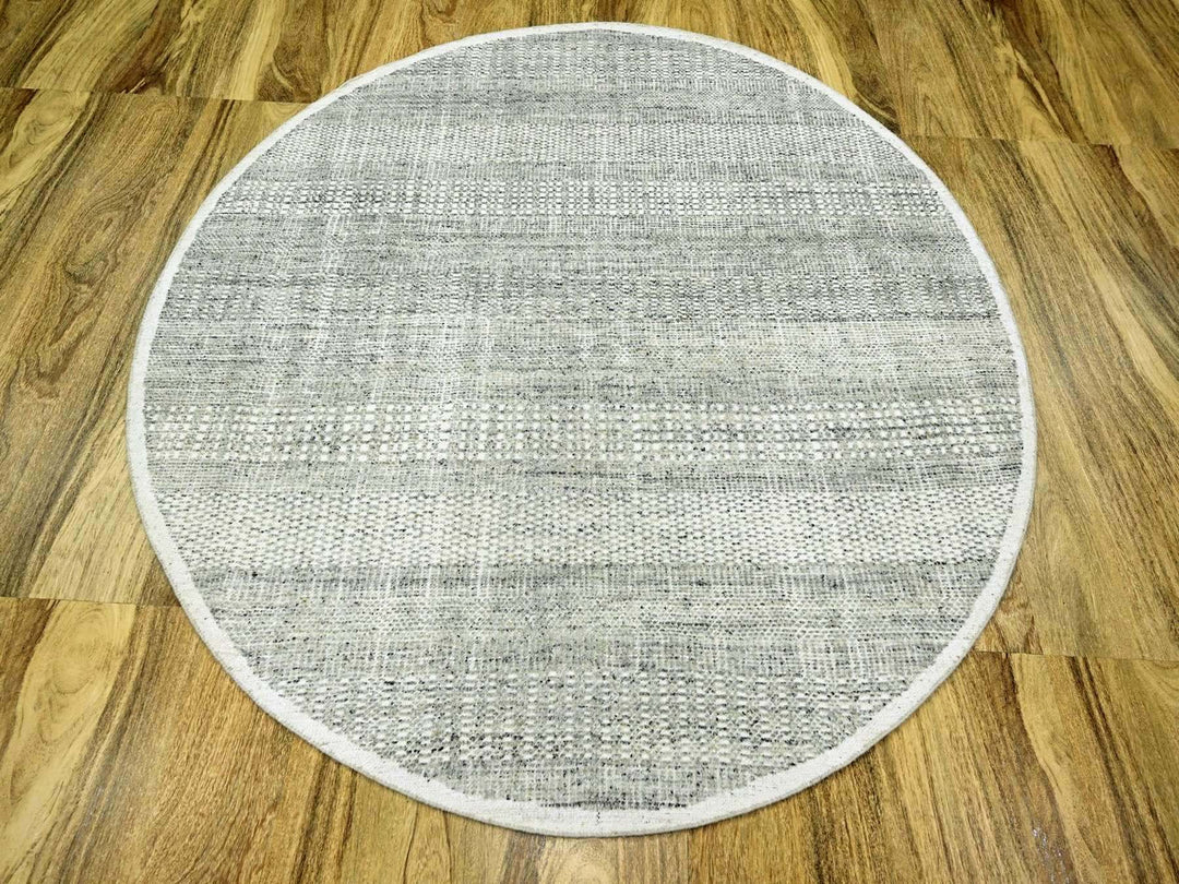 6'0" x 6'1" New Hand Knotted Grey Wool Round Oriental Rug - MOA10276729