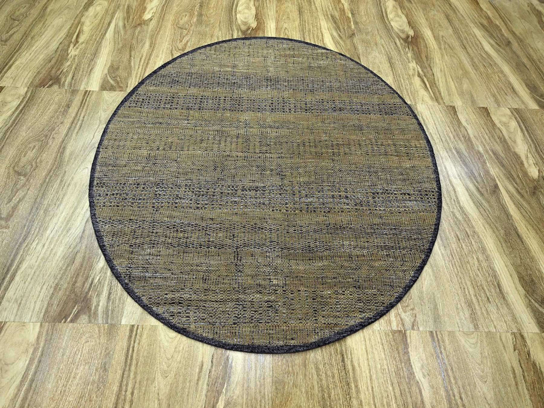 6'1" x 6'1" New Hand Knotted Brown Wool Round Oriental Rug - MOA10276730