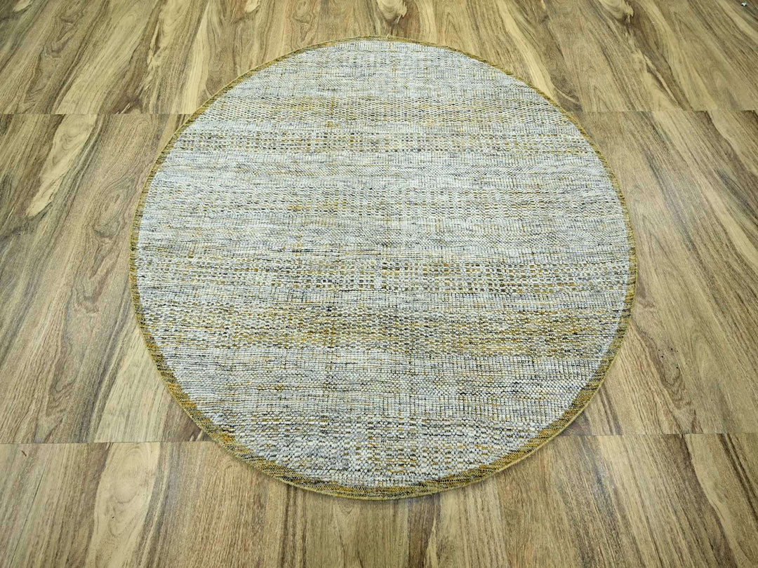 6'0" x 6'0" New Hand Knotted Yellow Wool Round Oriental Rug - MOA10276731