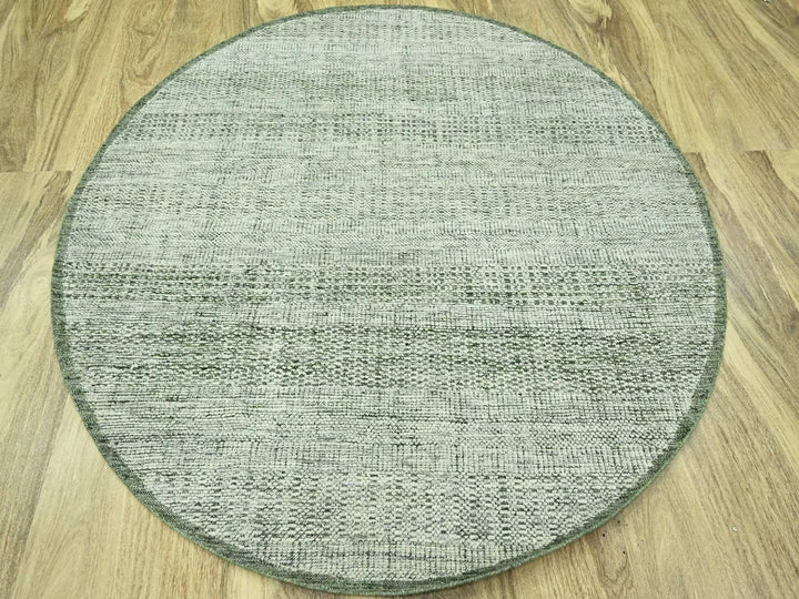 5'11" x 6'0" New Hand Knotted Green Wool Round Oriental Rug - MOA10276732