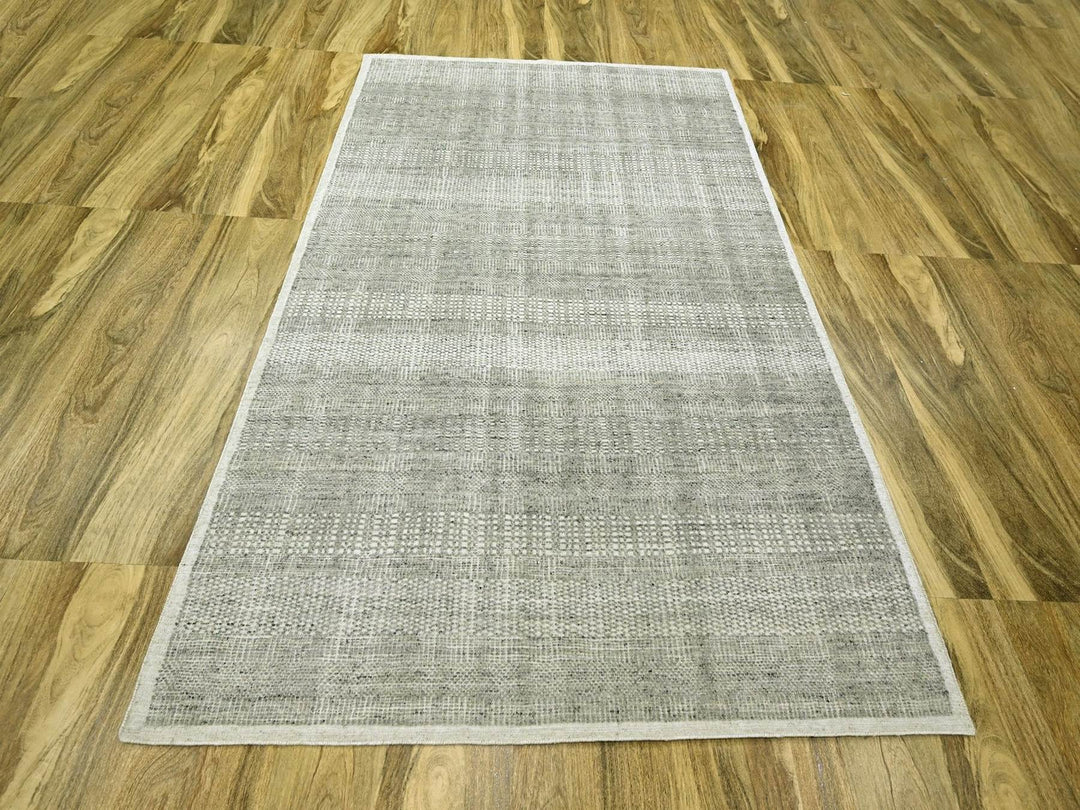 6'1" x 9'0" New Hand Knotted Grey Wool Rectangle Oriental Rug - MOA10276736