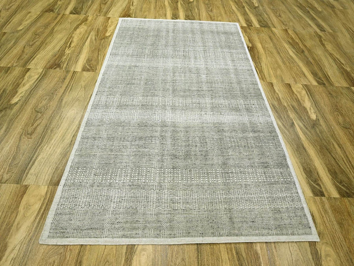 6'1" x 9'0" New Hand Knotted Grey Wool Rectangle Oriental Rug - MOA10276736