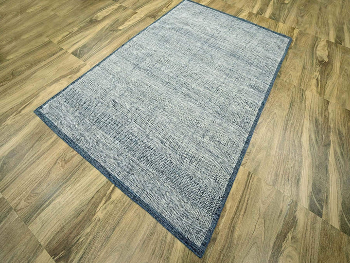 6'0" x 9'1" New Hand Knotted Blue Wool Rectangle Oriental Rug - MOA10276737