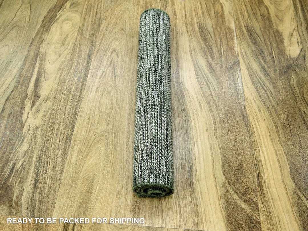 2'6" x 6'0" New Hand Knotted Green Wool Runner Oriental Rug - MOA10276739