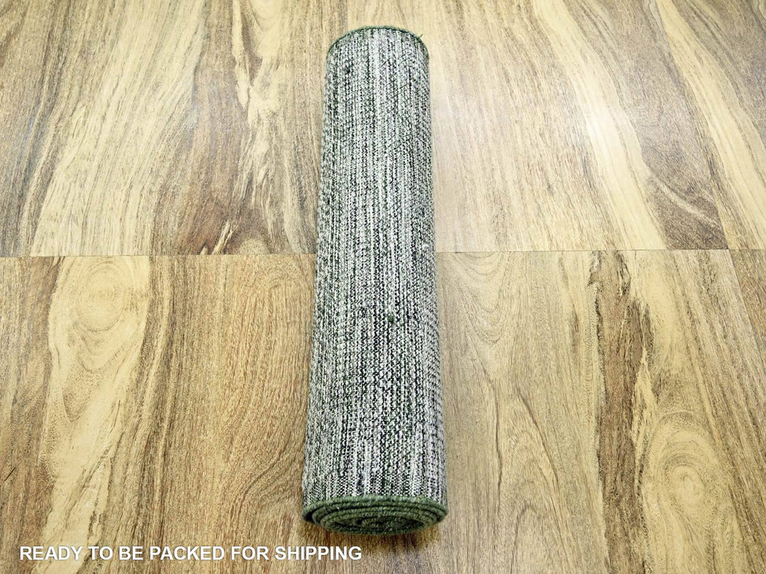 2'6" x 11'10" New Hand Knotted Green Wool Runner Oriental Rug - MOA10276740