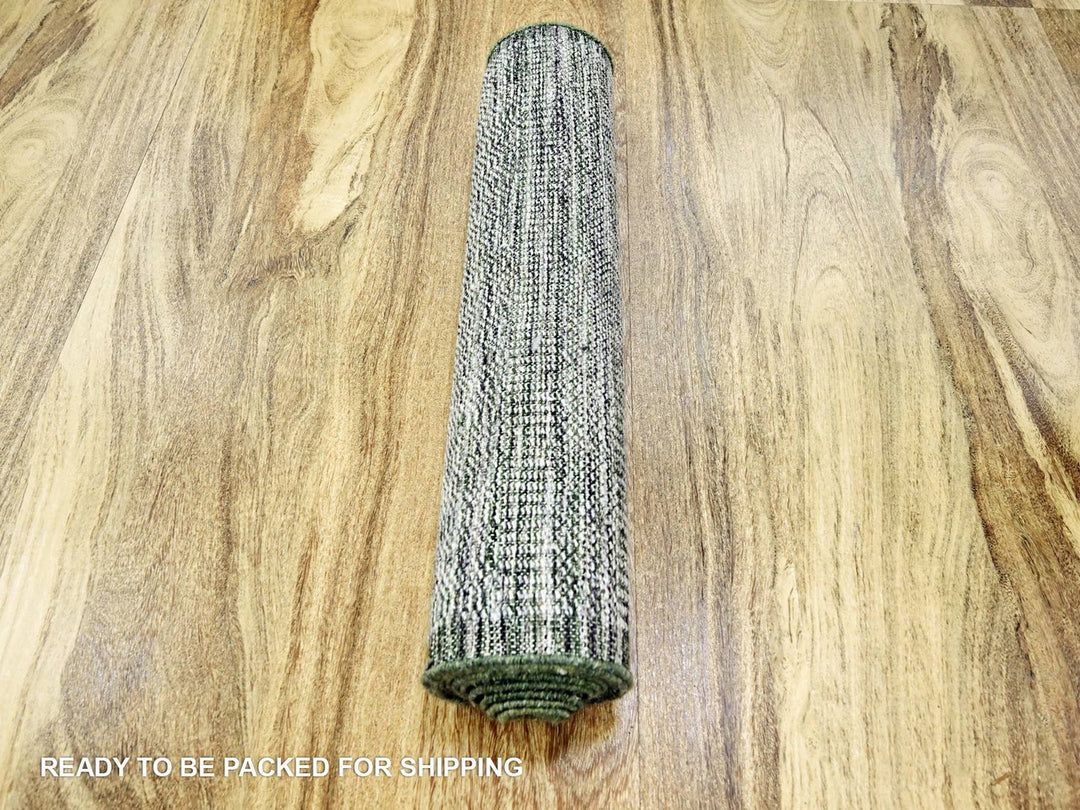 2'6" x 10'0" New Hand Knotted Green Wool Runner Oriental Rug - MOA10276741