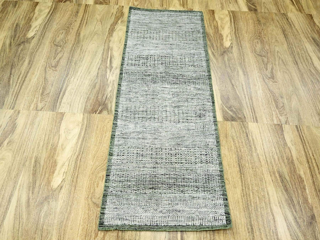 2'6" x 6'0" New Hand Knotted Green Wool Runner Oriental Rug - MOA10276742