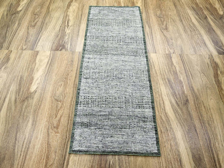 2'6" x 6'0" New Hand Knotted Green Wool Runner Oriental Rug - MOA10276743