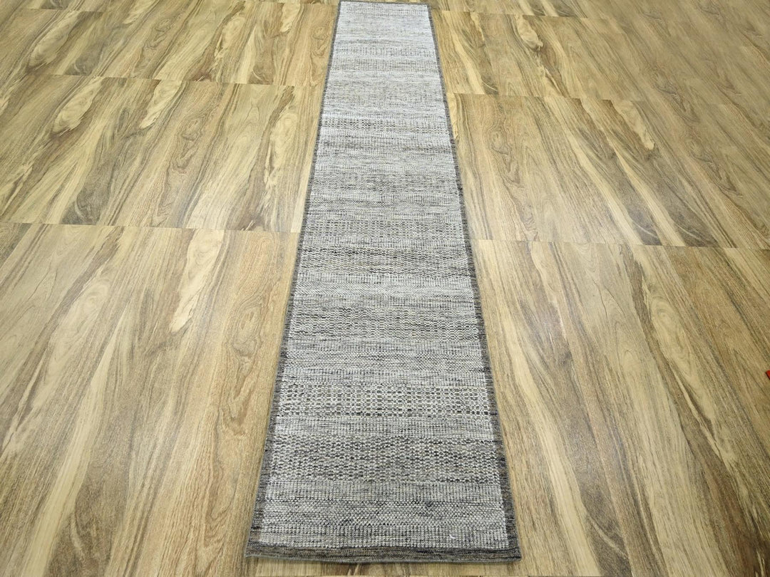 2'8" x 12'0" New Hand Knotted Brown Wool Runner Oriental Rug - MOA10276745