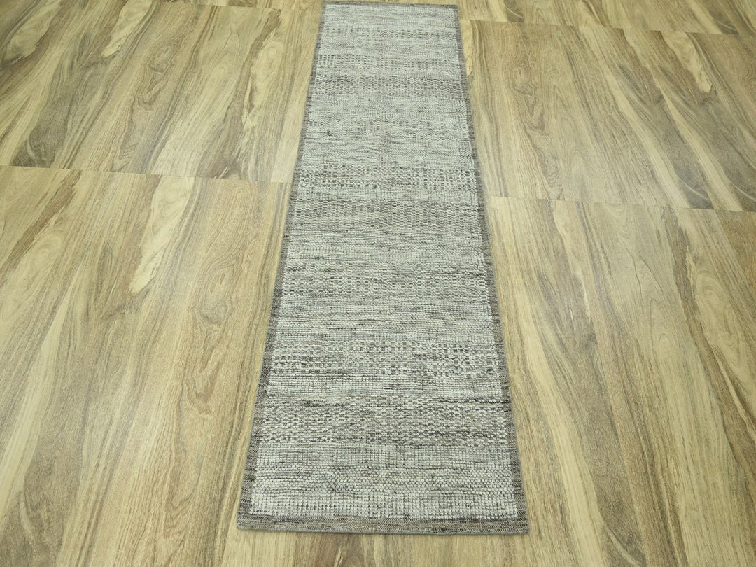 2'7" x 7'11" New Hand Knotted Brown Wool Runner Oriental Rug - MOA10276749