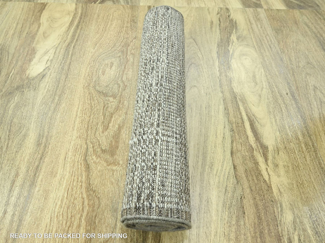 2'7" x 10'0" New Hand Knotted Brown Wool Runner Oriental Rug - MOA10276750