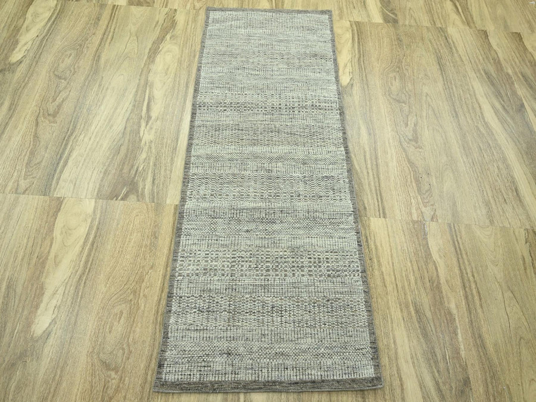 2'7" x 6'2" New Hand Knotted Brown Wool Runner Oriental Rug - MOA10276751