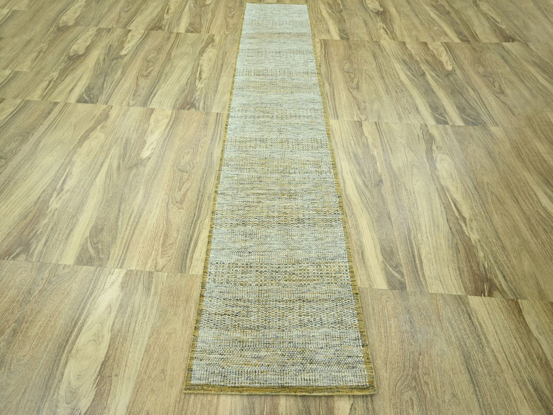 2'6" x 11'11" New Hand Knotted Yellow Wool Runner Oriental Rug - MOA10276752
