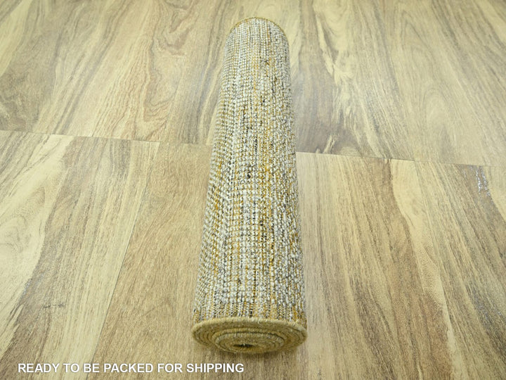 2'6" x 11'11" New Hand Knotted Yellow Wool Runner Oriental Rug - MOA10276752