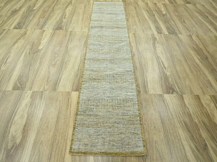 2'6" x 9'11" New Hand Knotted Yellow Wool Runner Oriental Rug - MOA10276753