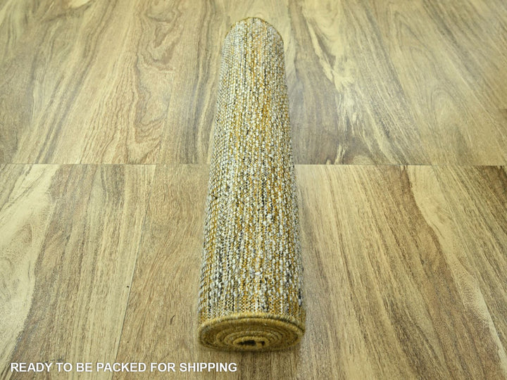 2'6" x 9'11" New Hand Knotted Yellow Wool Runner Oriental Rug - MOA10276753