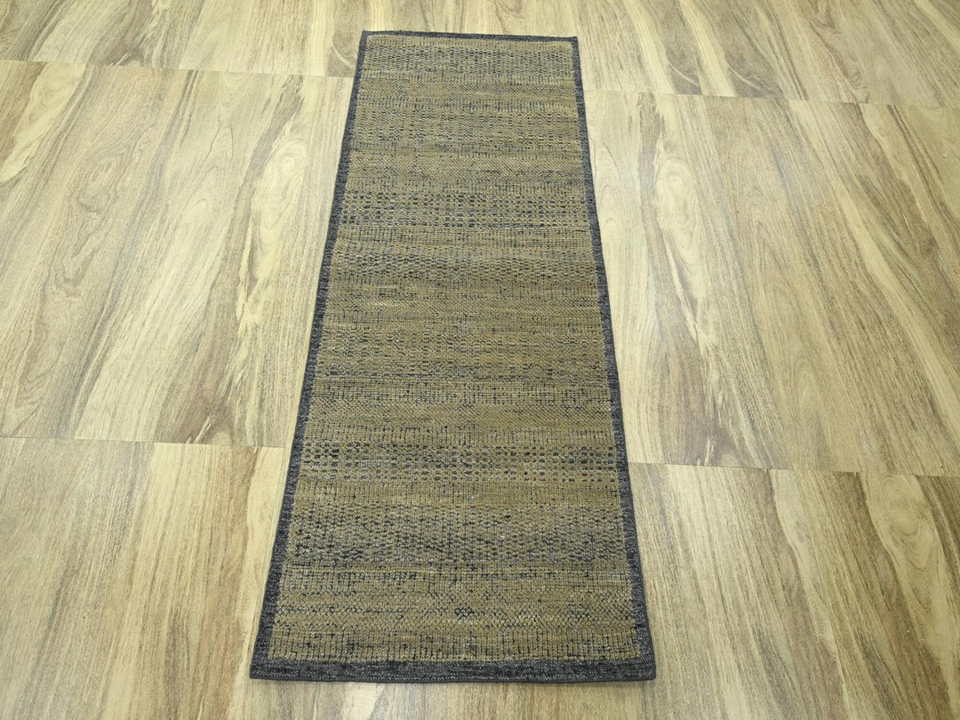 2'7" x 6'1" New Hand Knotted Brown Wool Runner Oriental Rug - MOA10276754