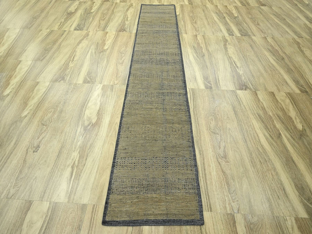 2'6" x 11'10" New Hand Knotted Brown Wool Runner Oriental Rug - MOA10276755