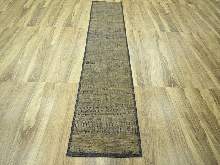 2'6" x 9'11" New Hand Knotted Brown Wool Runner Oriental Rug - MOA10276756