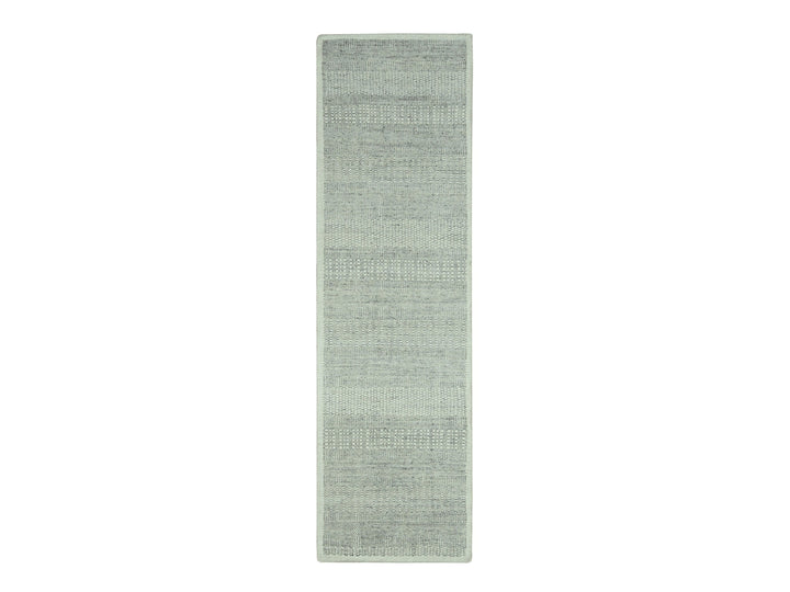 2'6" x 8'1" New Hand Knotted Grey Wool Runner Oriental Rug - MOA10276757