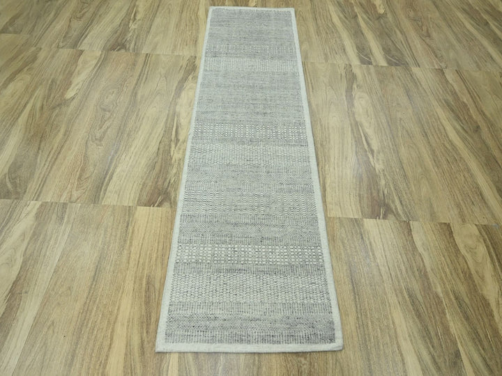 2'6" x 8'1" New Hand Knotted Grey Wool Runner Oriental Rug - MOA10276757